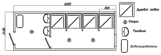 БКТ - Сантехнический с душевыми кабинками 6м (план)